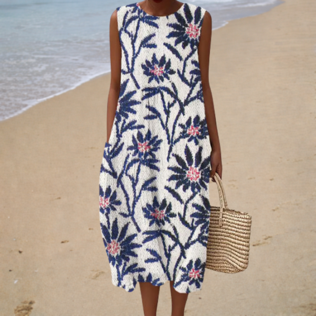 Claire – Robe Bleue Sans Manches