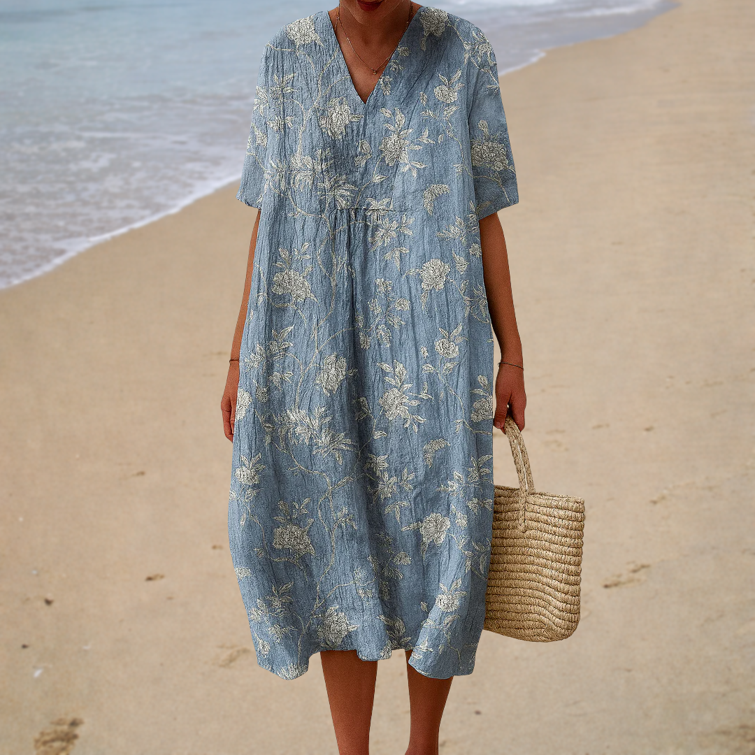 Nathalie – Robe Imprimée Bleue
