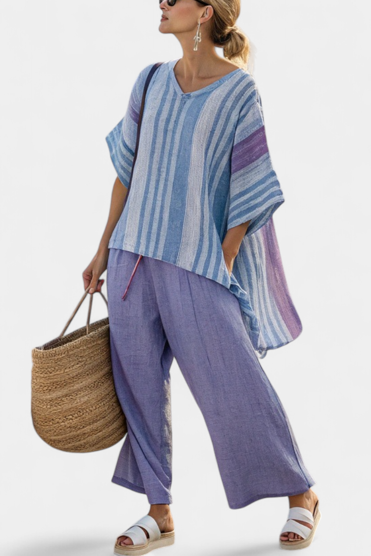 Zellora | Haut élégant en lavande et bleu ciel & Pantalons en lin